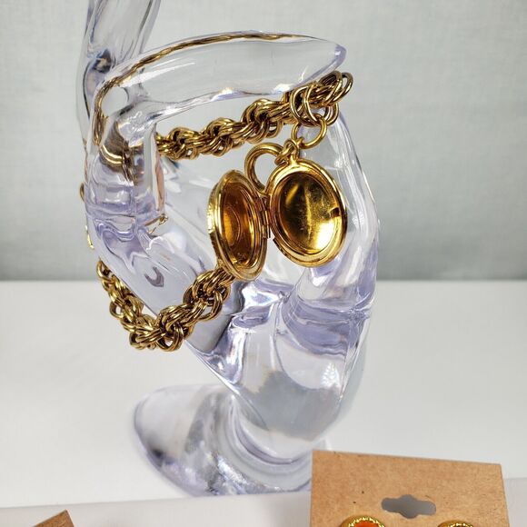 Vintage Victorian Lady Cameo Lot Bracelet Earrings Pendant Brooch Pin Gold Tone - Picture 10 of 15